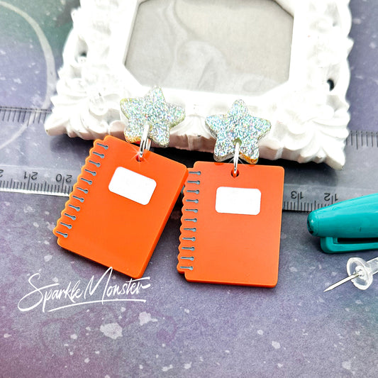 Take Notes - orange notebook dangle earrings