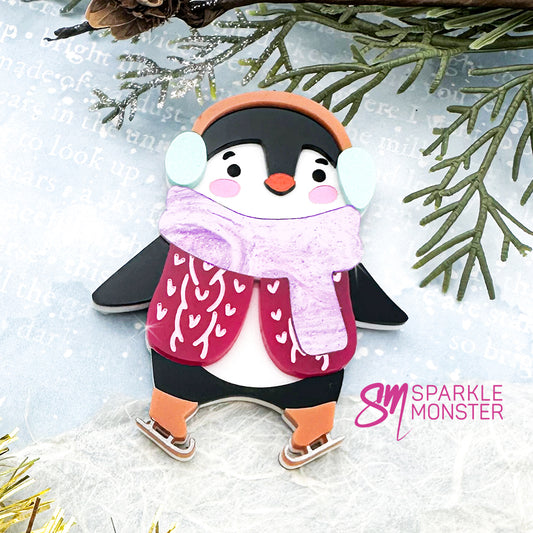 Penguin with Skates brooch
