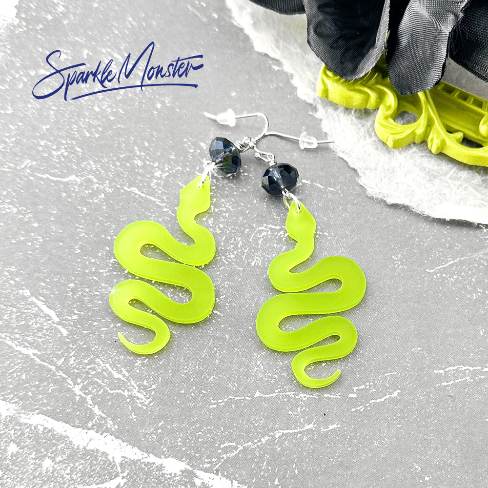 Medusa Snake Earrings - laser cut acrylic, frosted lime green