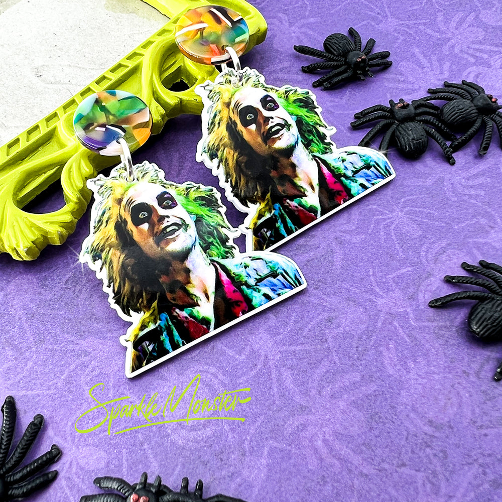 Beetlejuice, Beetlejuice, Beetlejuice - dangle earrings, laser cut acrylic, colorful, charms, movie