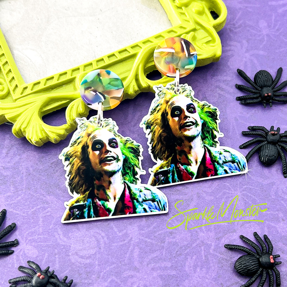 Beetlejuice, Beetlejuice, Beetlejuice - dangle earrings, laser cut acrylic, colorful, charms, movie