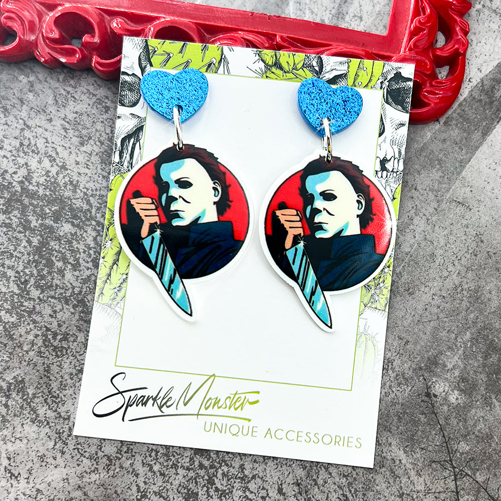 Halloween Slasher - dangle earrings, laser cut acrylic, horror, serial killer, knife