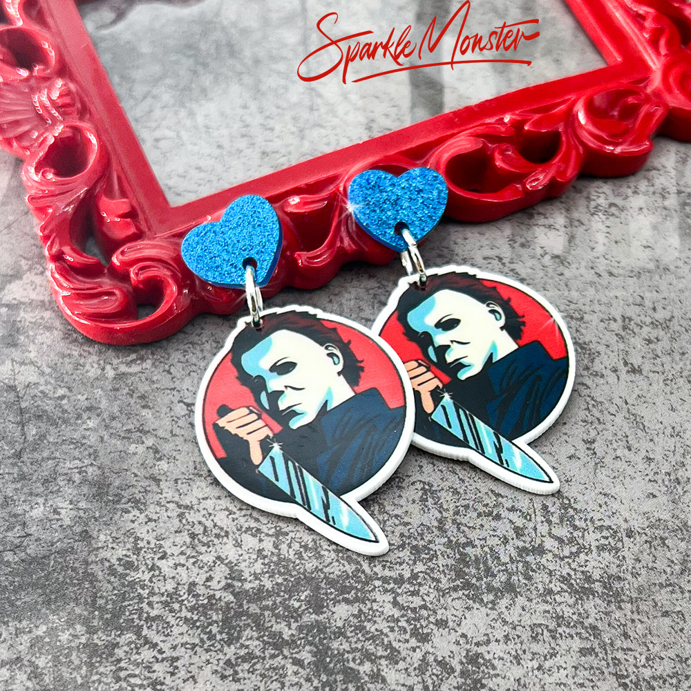 Halloween Slasher - dangle earrings, laser cut acrylic, horror, serial killer, knife