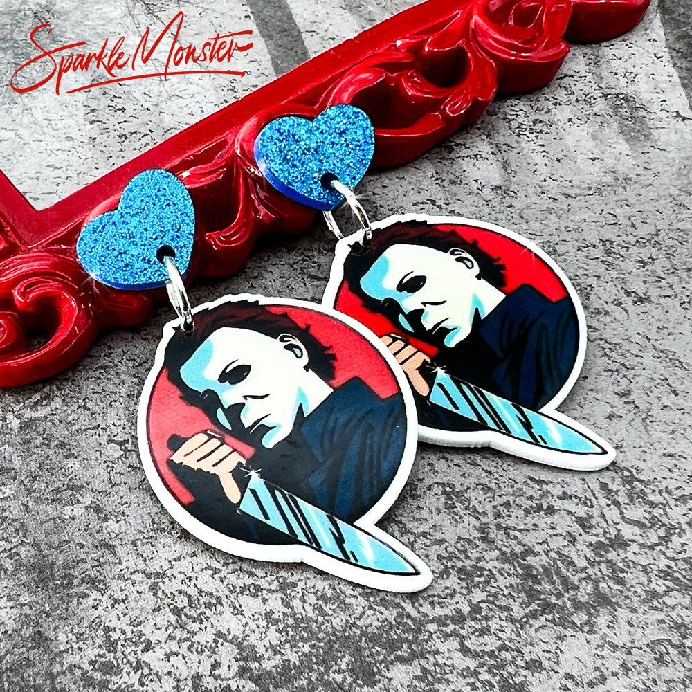 Halloween Slasher - dangle earrings, laser cut acrylic, horror, serial killer, knife