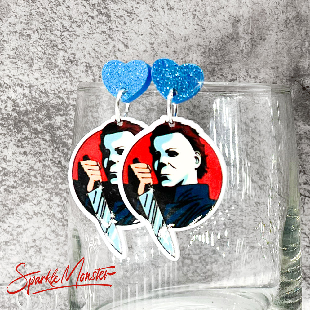 Halloween Slasher - dangle earrings, laser cut acrylic, horror, serial killer, knife