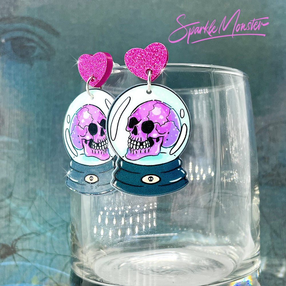 Crystal Ball Visions - dangle earrings, laser cut acrylic, magic, charms, skulls