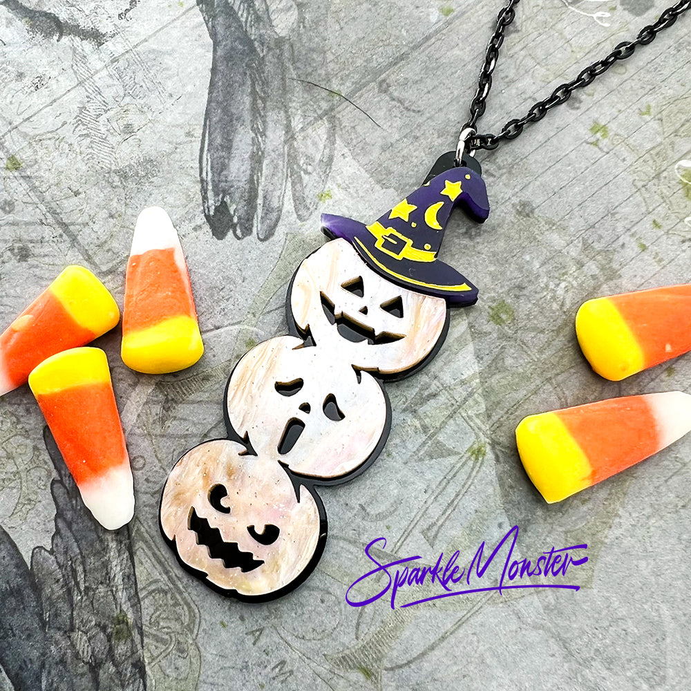 SALE Three Little Pumpkins - laser cut acrylic necklace