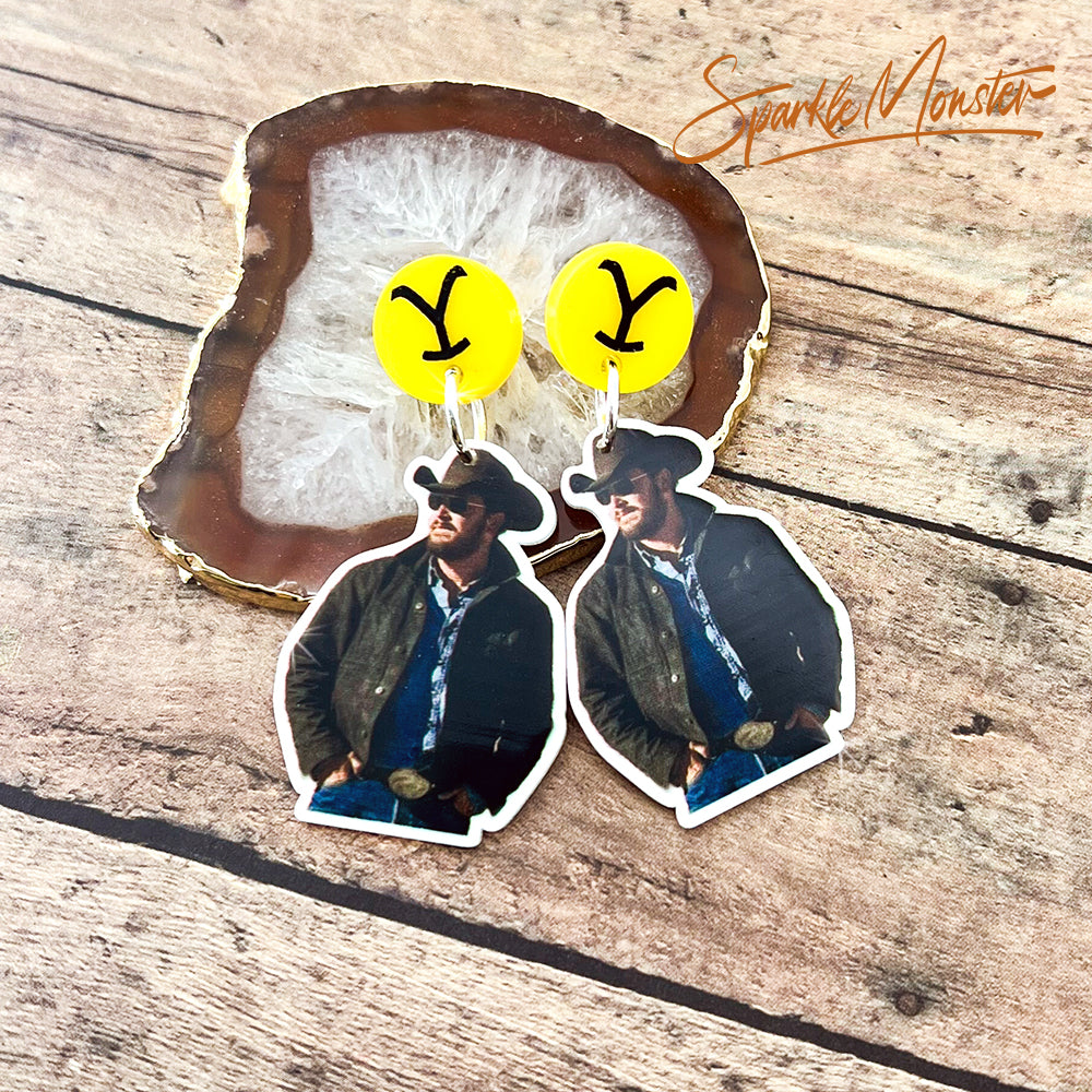 Ride to the Train Station - dangle earrings, laser cut acrylic, Rip, Yellowstone
