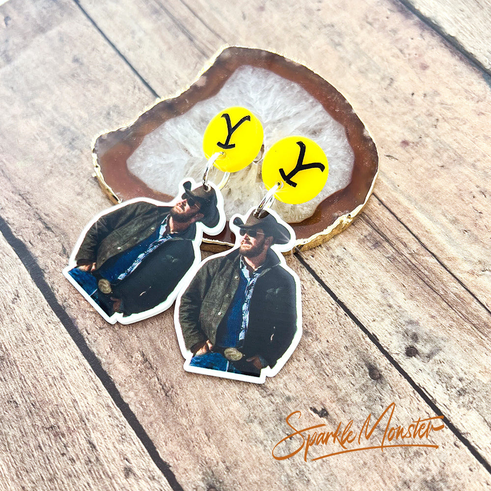 Ride to the Train Station - dangle earrings, laser cut acrylic, Rip, Yellowstone