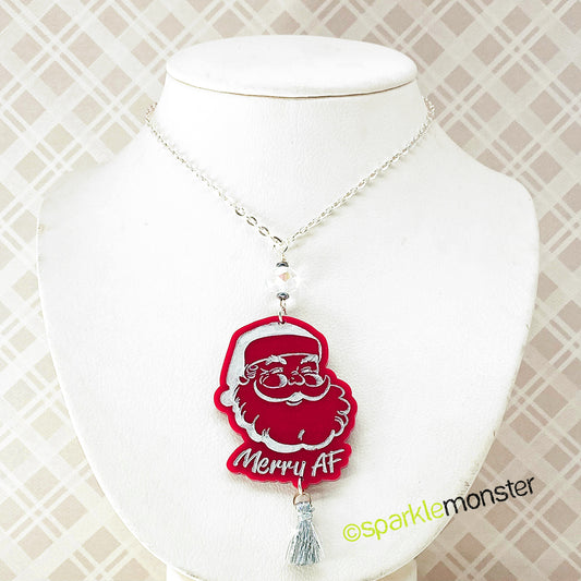 SALE Classic Santa necklace with tinsel tassel and crystal