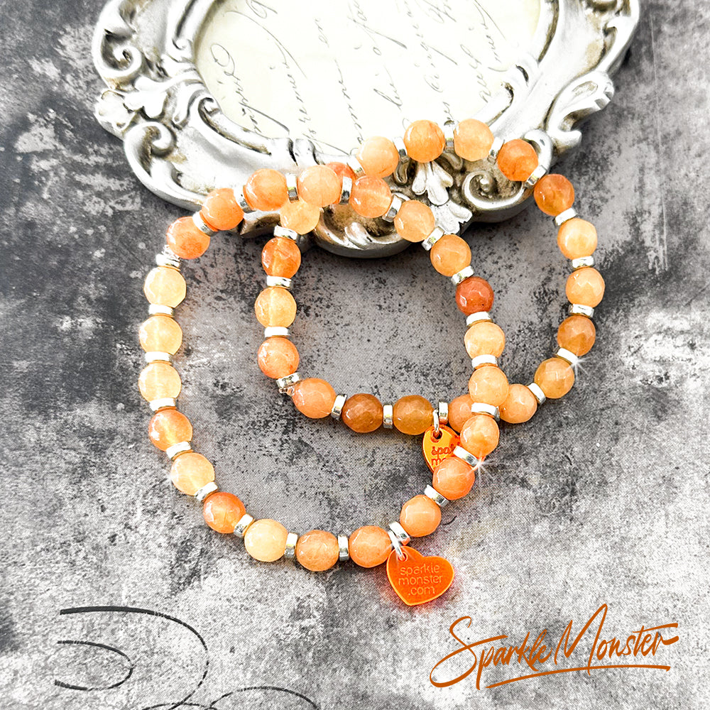 Sunstone gemstone stretch bracelet, silver spacer beads, vitality and joy