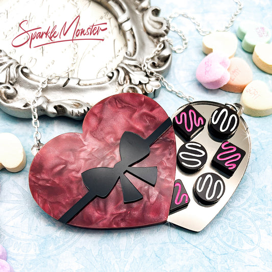 Box of Chocolates - laser cut acrylic necklace, Valentines Day
