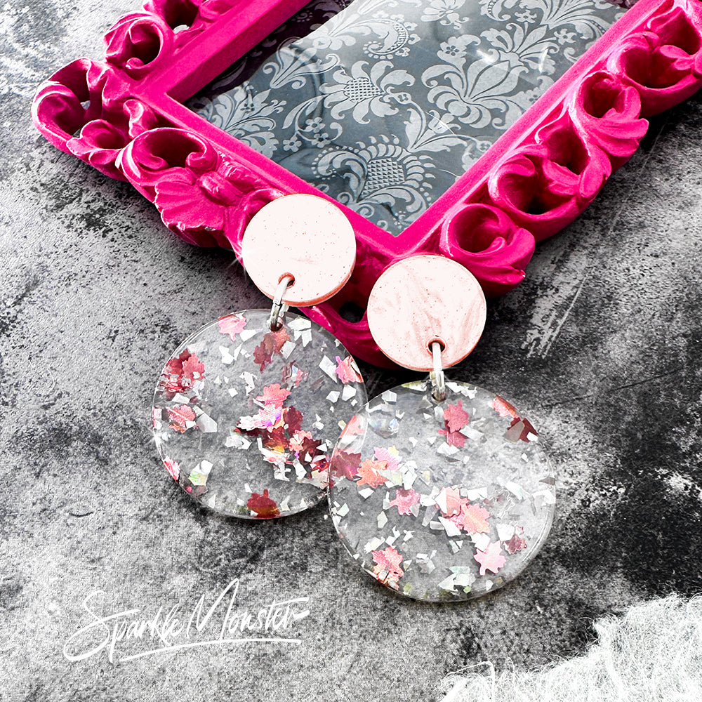 Light Pink Delight, confetti dangle earrings with post backs