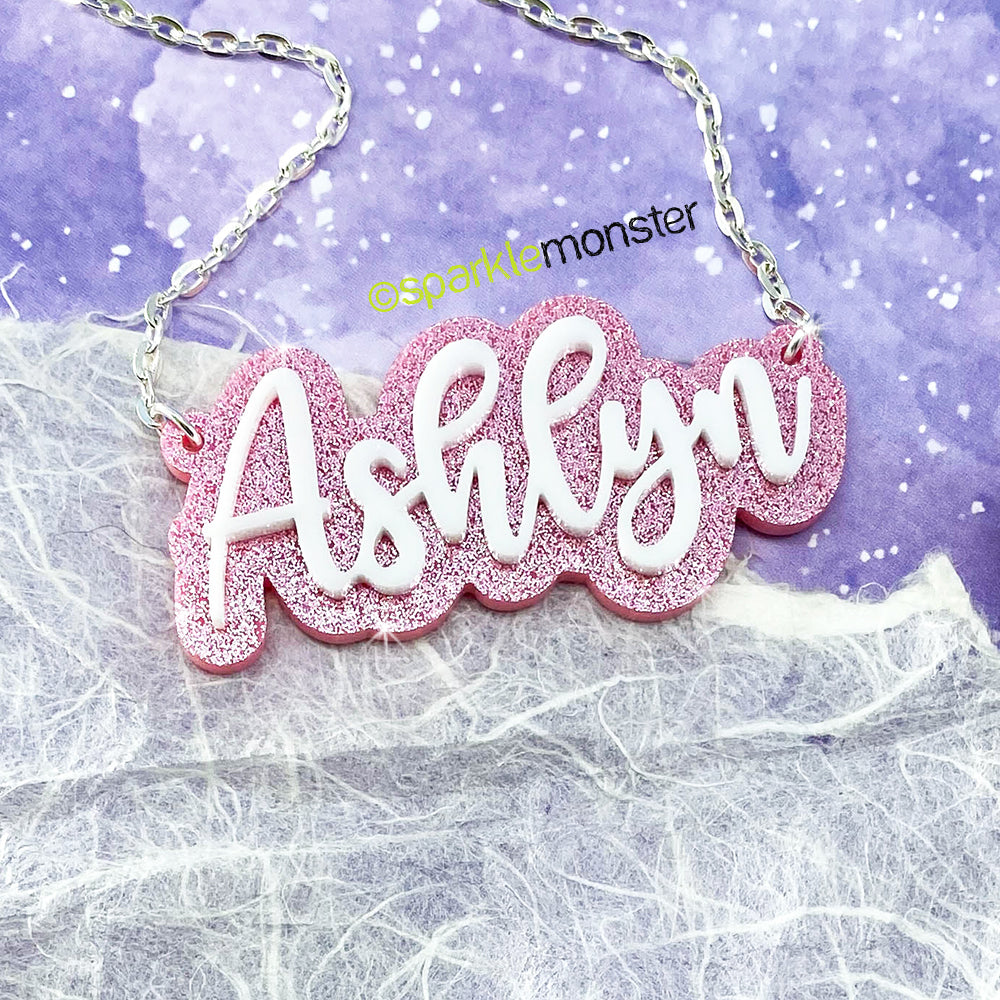 MINI Custom 2 Color Name Necklace, laser cut acrylic, personalized