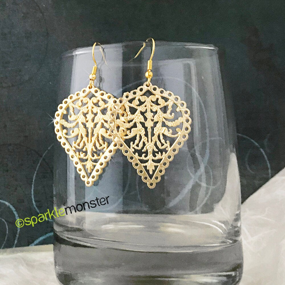 SALE Boho Filigree Earrings - matte gold, dangle earrings, bohemian style, alloy metal