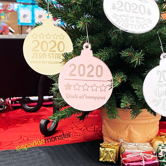 SALE, 2020 Zero Stars Review Ornament, laser cut acrylic, gift, funny, rose gold, quarantine humor, would not recommend