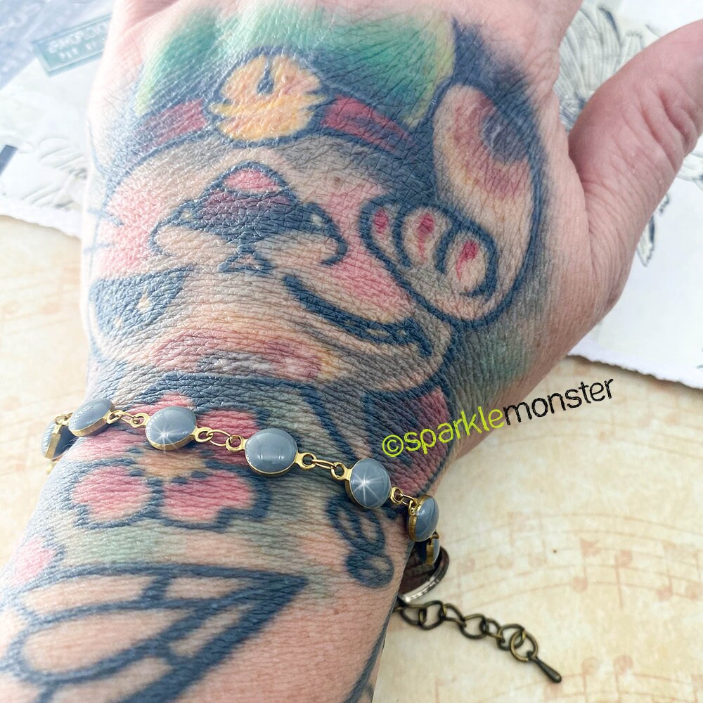 SALE Gray Enamel and Bronze Bracelet - chain bracelet, adjustable, boho, chic, hippie, arm stack