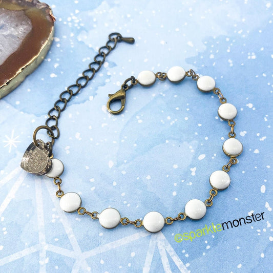 SALE White Enamel and Bronze Bracelet - chain bracelet, adjustable, boho, chic, hippie, arm stack