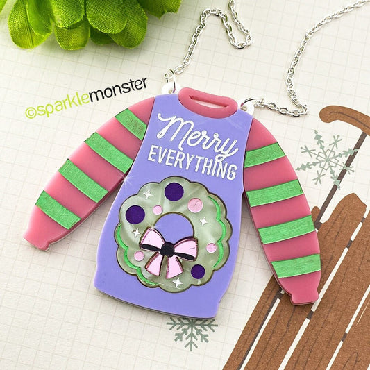 SALE Merry Everything Sweater Necklace, laser cut acrylic