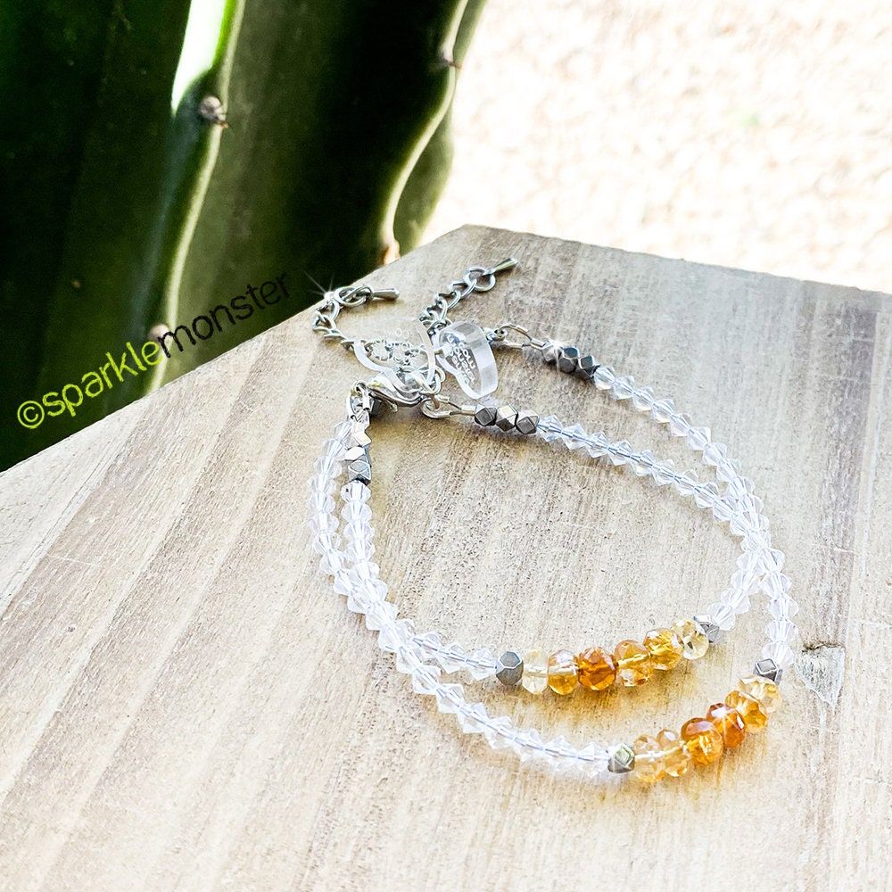 SALE Honey Dipped - adjustable gemstone bracelet, US seller, amber and yellow crystals, beaded, luxurious, clear, citrine