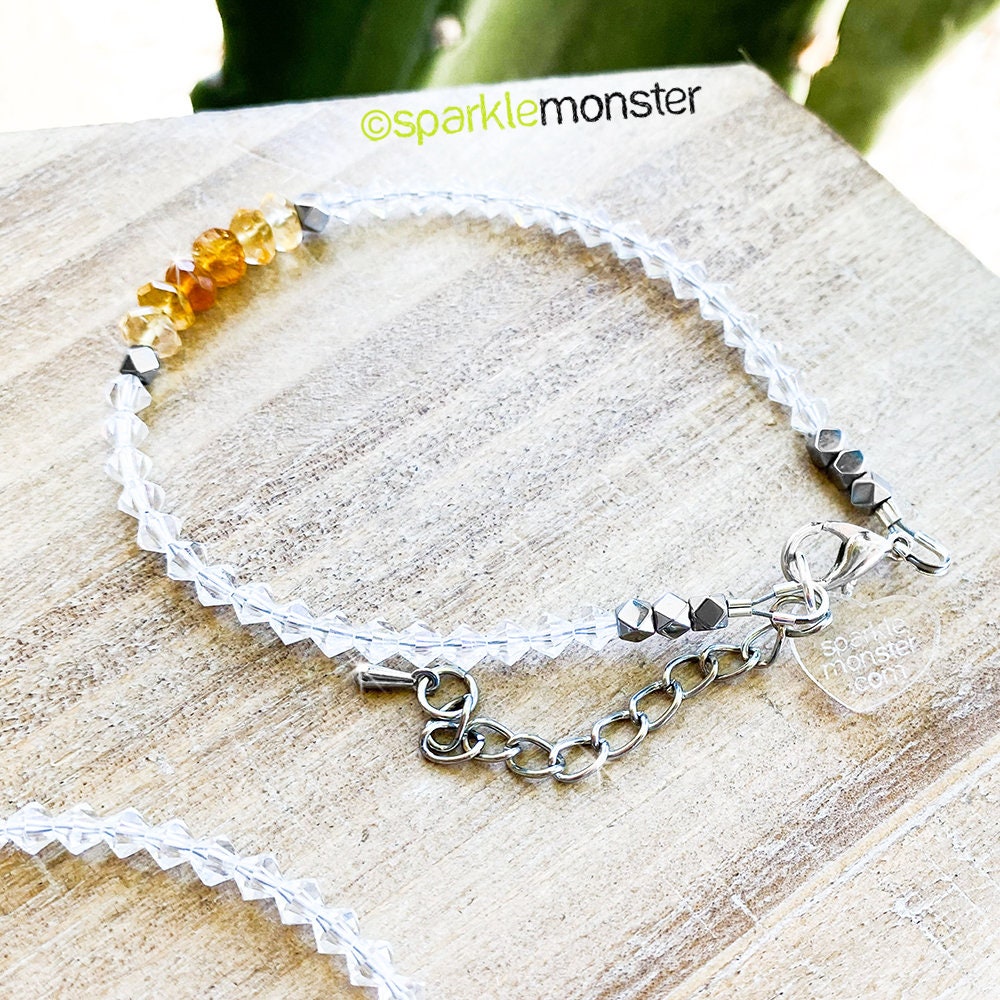SALE Honey Dipped - adjustable gemstone bracelet, US seller, amber and yellow crystals, beaded, luxurious, clear, citrine