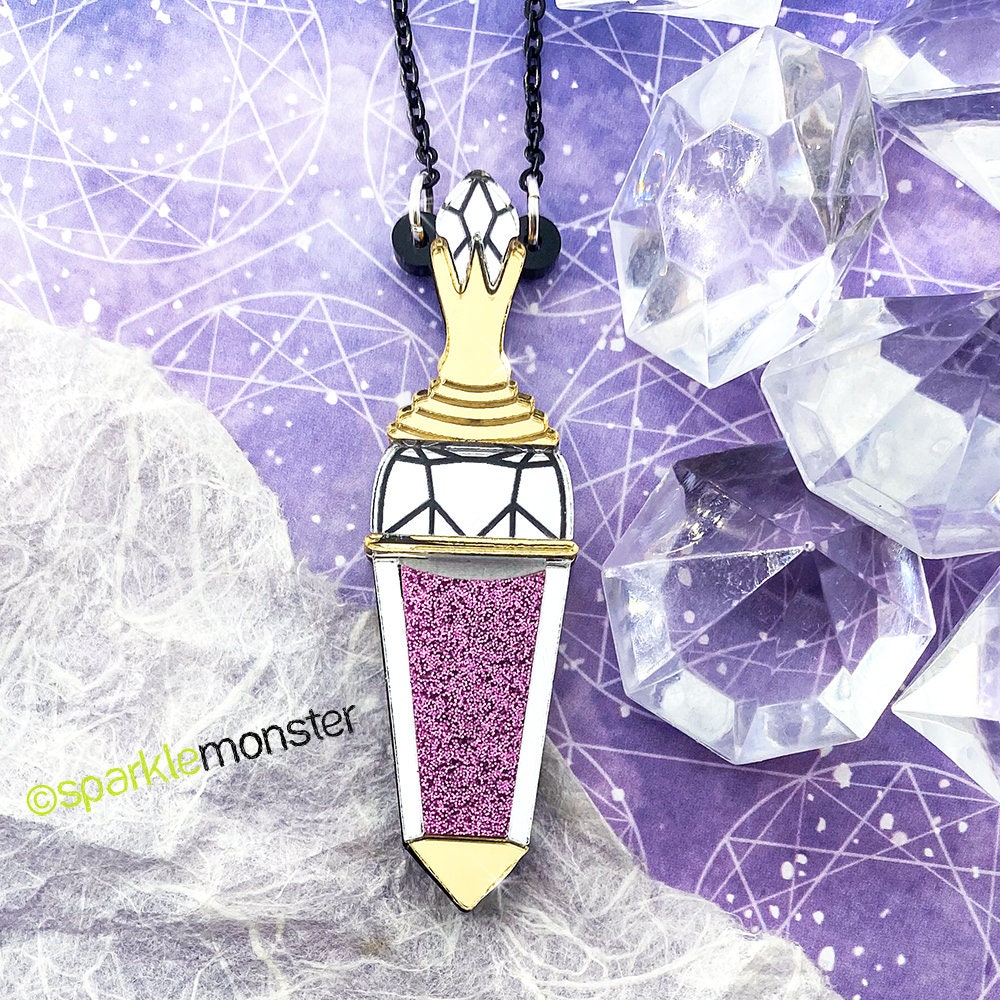 Gonna Live Forever, laser cut acrylic necklace, potion, Halloween, magic, vial