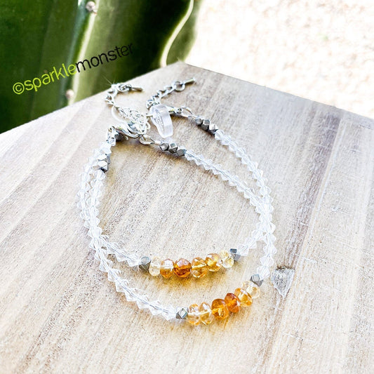 Honey Dipped - adjustable gemstone bracelet, US seller, amber and yellow crystals, beaded, luxurious, clear, citrine