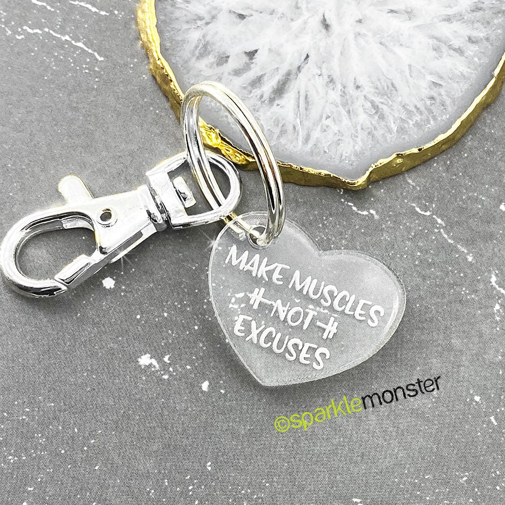 SALE Make Muscles Not Excuses, laser cut acrylic keychain