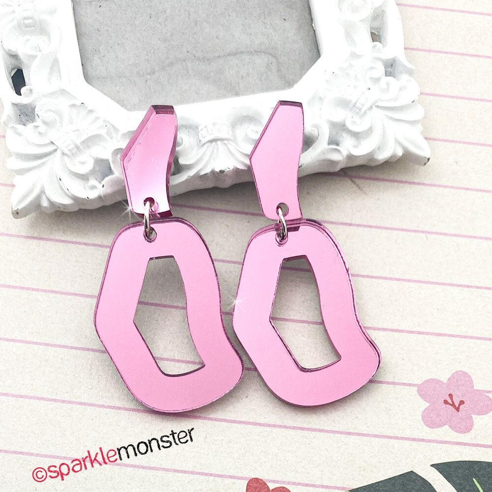 LUCKY LAST! Every Occasion dangle earrings, pink mirror, laser cut acrylic
