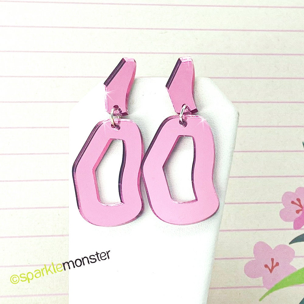 LUCKY LAST! Every Occasion dangle earrings, pink mirror, laser cut acrylic