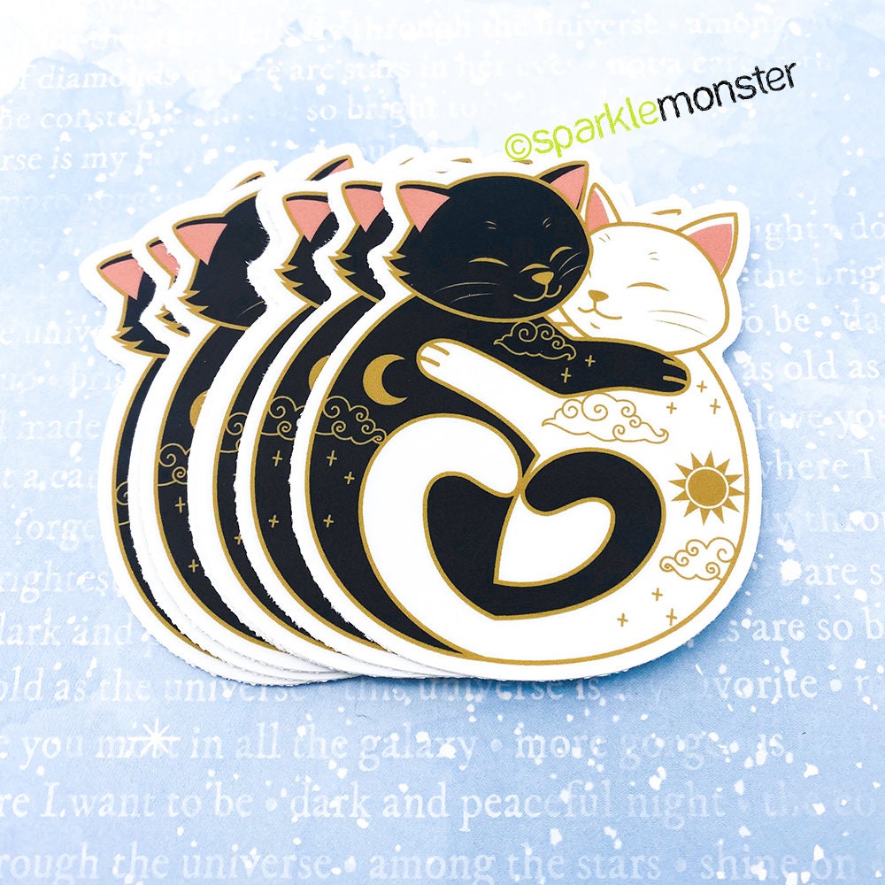 Yin and Yang Cats vinyl sticker, waterproof,  high quality, hugging, car, laptop, tumbler, black and white
