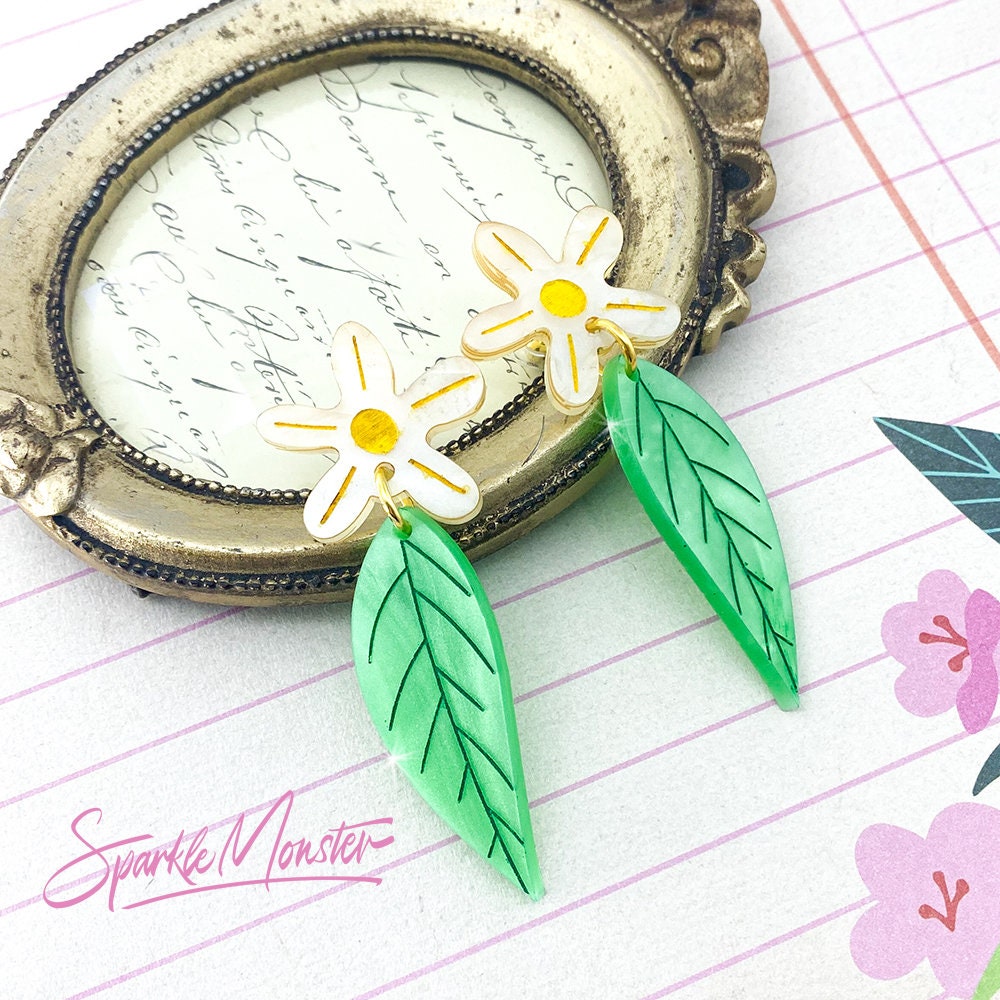 SALE Tropical Flowers acrylic dangle earrings
