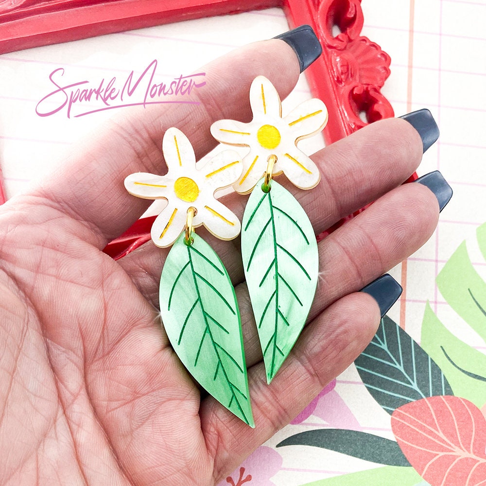 SALE Tropical Flowers acrylic dangle earrings