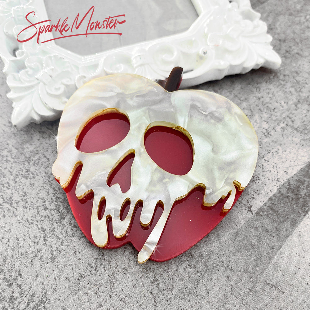 Red Poison Apple magnetic brooch, laser cut acrylic, nostalgic, pearl, movie inspired