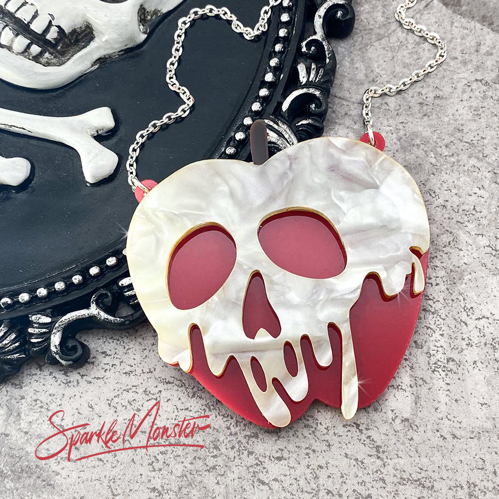 Red Poison Apple necklace, laser cut acrylic, nostalgic, pearl, movie inspired
