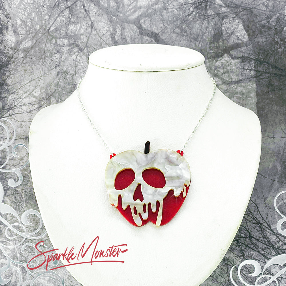 Red Poison Apple necklace, laser cut acrylic, nostalgic, pearl, movie inspired